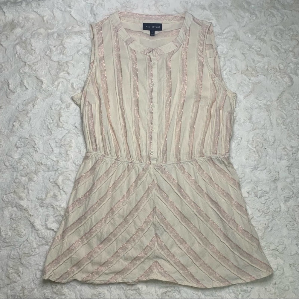 LANE BRYANT beige with rose gold/pink shiny stripes sleeveless dress size 14